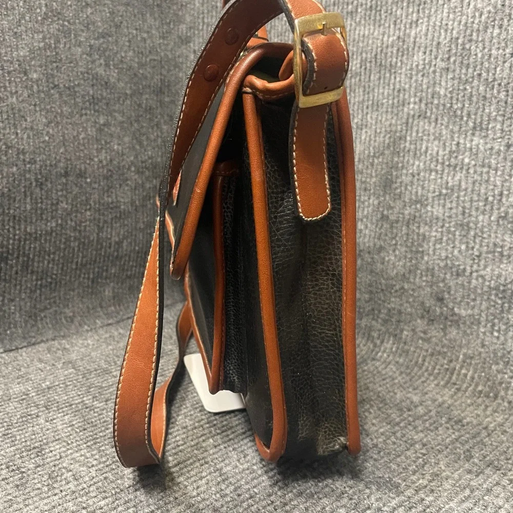 VTG Oggi Domani Messenger Bag Large Black Tan Satchel Briefcase Office Travel